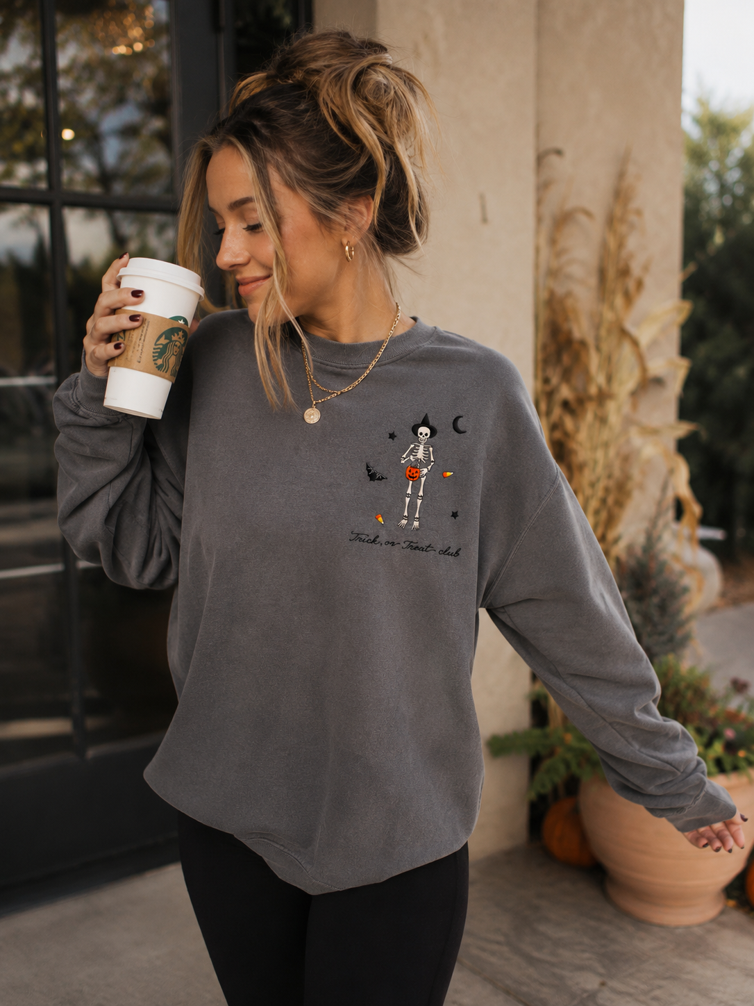 Trick or Treat  Club Halloween Embroidered Crewneck- Adult