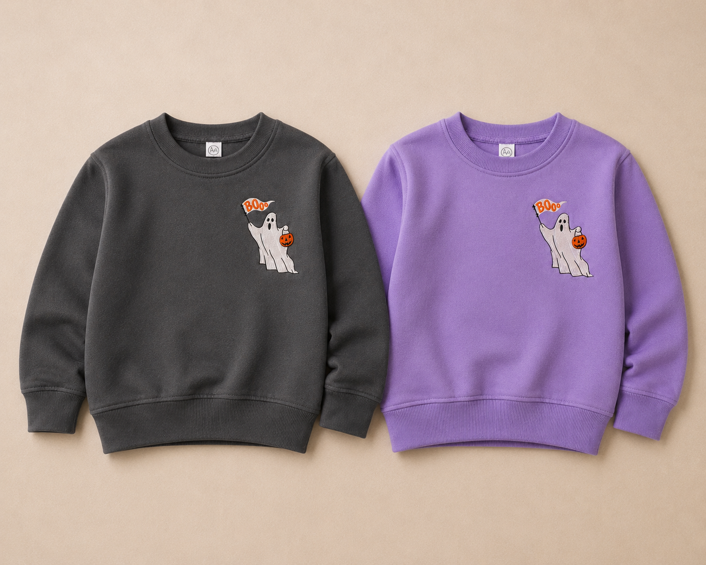 Boo Trick or Treater Embroidered Crewneck- Toddler (Charcoal/Purple Options)