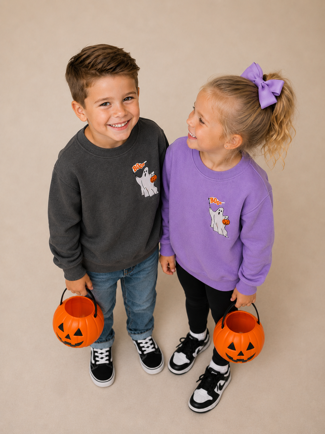 Boo Trick or Treater Embroidered Crewneck- Toddler (Charcoal/Purple Options)