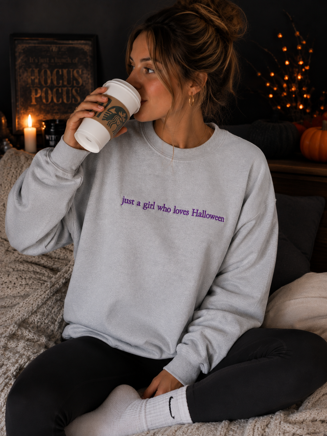 Just A Girl Who Loves Halloween Embroidered Crewneck- Adult