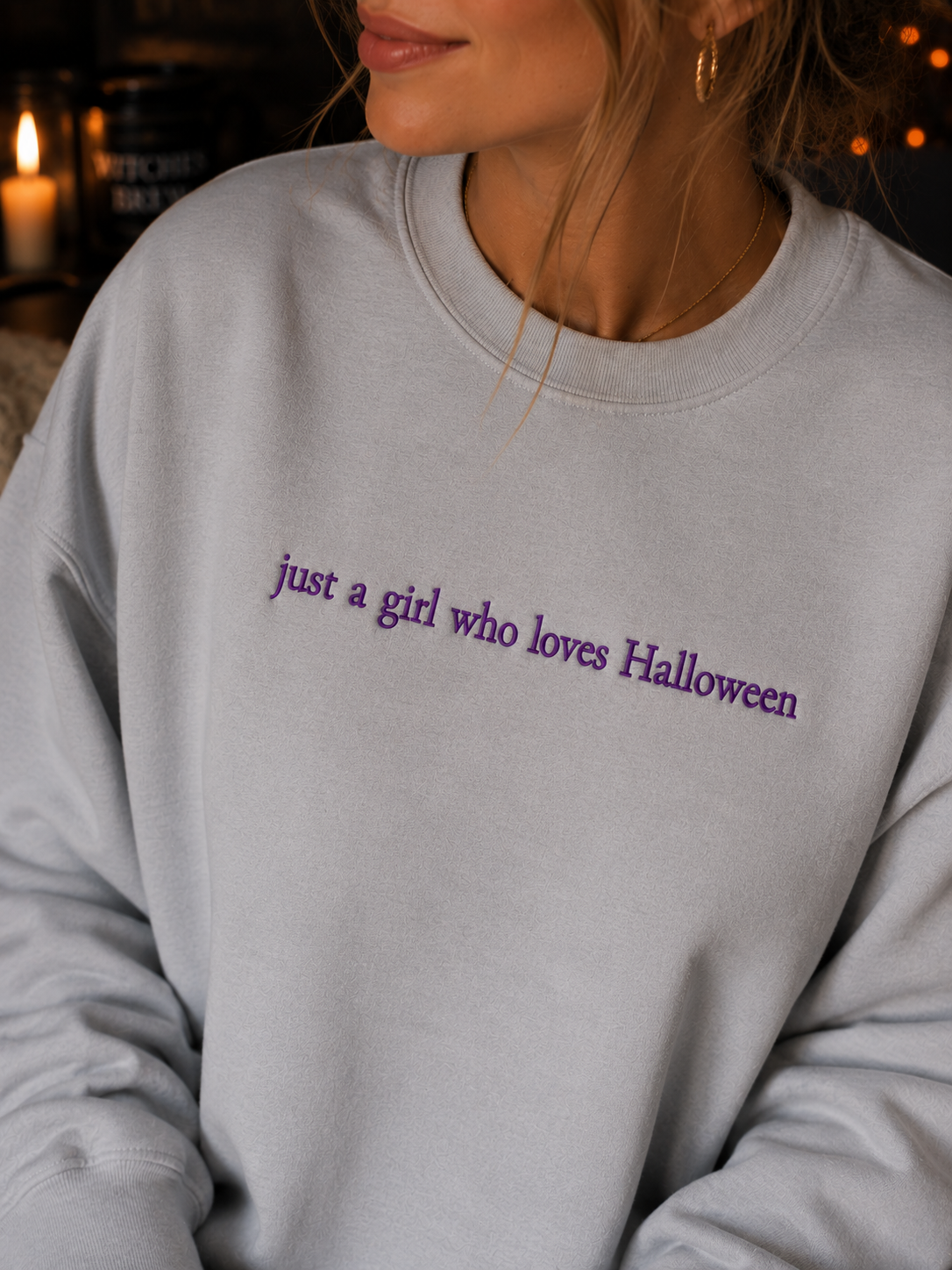 Just A Girl Who Loves Halloween Embroidered Crewneck- Adult