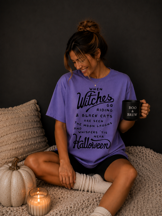 Witches & Black Cats Purple Tee- Adult