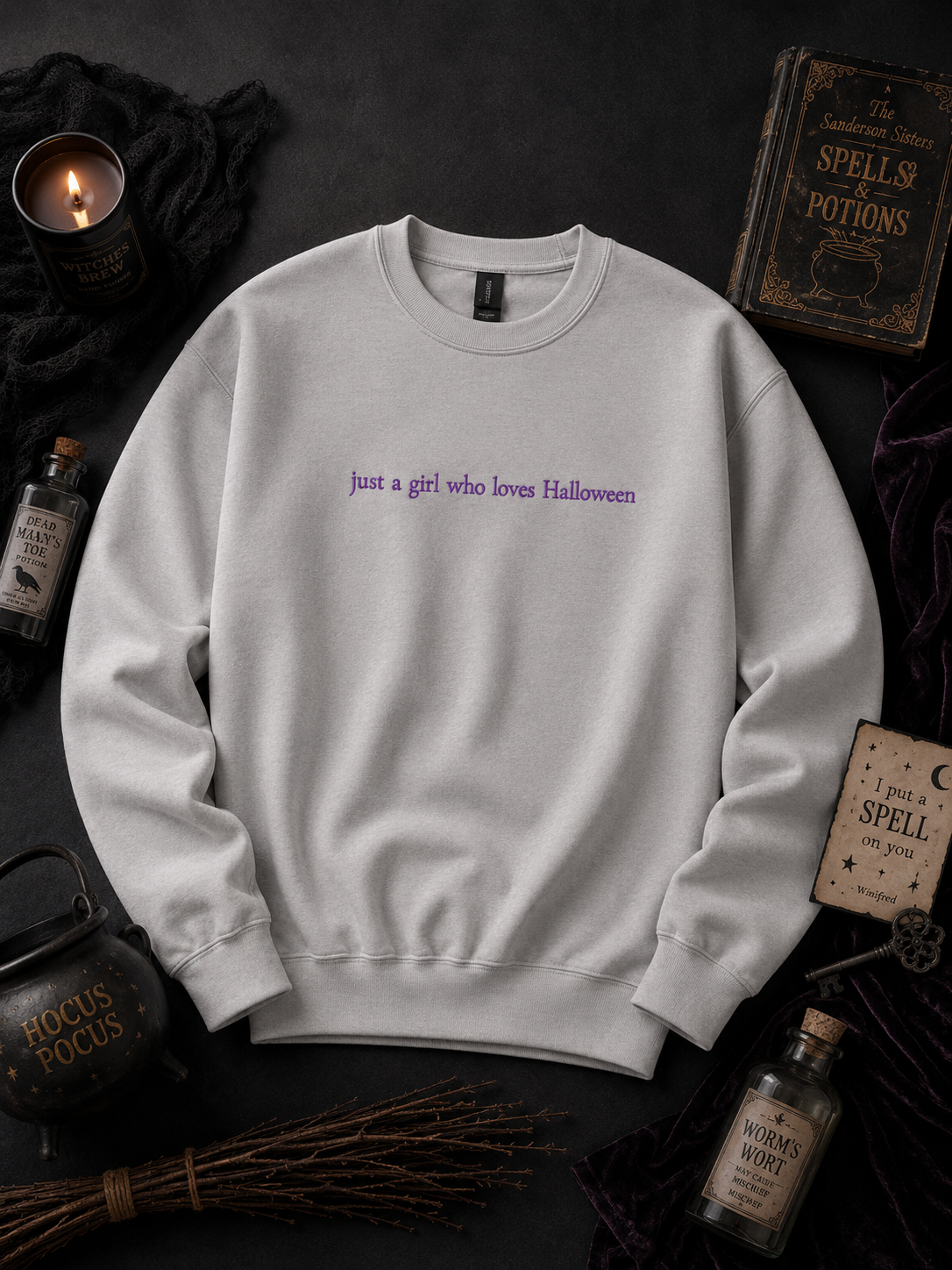 Just A Girl Who Loves Halloween Embroidered Crewneck- Adult
