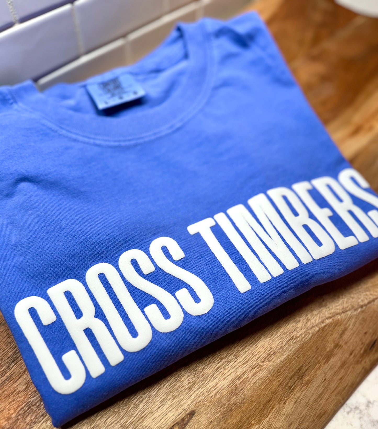 Cross Timbers White Puff Tees/Sweatshirts (30% off at check out)