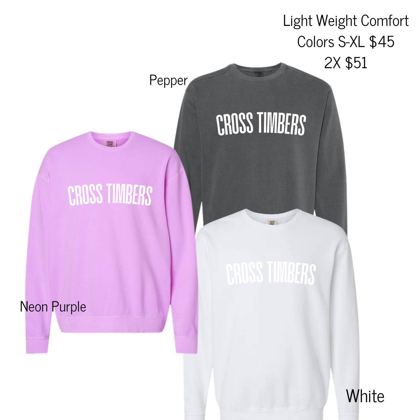 Cross Timbers White Puff Tees/Sweatshirts (30% off at check out)